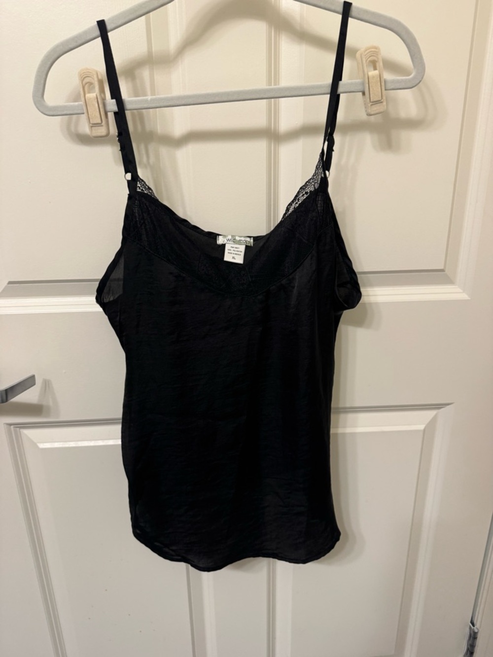 Black Satin Lace Trim Cami Tank Top